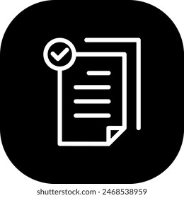 Überprüftes Dokumentenprüfungssymbol mit schwarz ausgefüllter Linienkontur. Dokument, Geschäft, Papier, Prüfung, Konzept, Erfolg, Prüfung. Vektorillustration