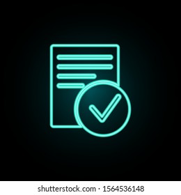 Verified document neon icon. Simple thin line, outline vector of web icons for ui and ux, website or mobile application