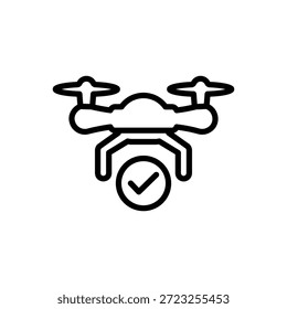 Icono verificado del drone, gráficos del Vector de línea