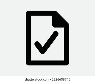 Verified File Icon. Approve Document Verify Verification Tick Check Mark Checkmark OK Yes. Black White Graphic Clipart Artwork Symbol Sign Vector EPS