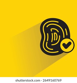 verified finger print icon with shadow on yellow background
