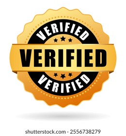 Verified gold business seal isolated on white background. Vector approval web symbol for payment assurance, user account verification, 100 percent confirmation of successfully completed action.