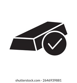 Glifo De Vetor De Ícone Ouro Verificado De Uma Barra Dourada Com Marca De Seleção Para Autenticação De Ativos E Sucesso De Investimento Confirmação De Valor De Metal Precioso