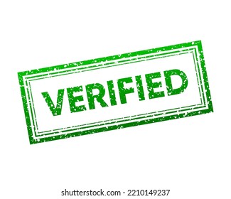 Verified grunge stamp. Green badge in shabby style. Vector illustration.