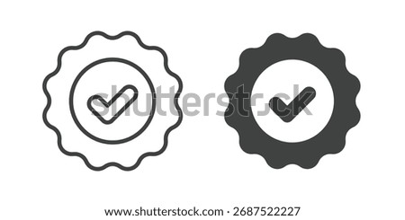 Verified Guarantee Badge and Checkmark Icon. Line and glyph solid icon