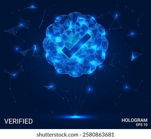 Verified hologram. Verified is made of polygons, triangles, dots, and lines. Verified is a low-poly compound structure. Technology concept vector.