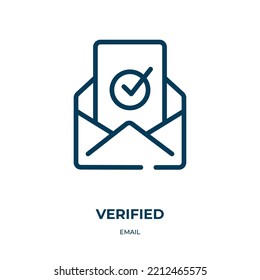 Verified icon. Linear vector illustration from email collection. Outline verified icon vector. Thin line symbol for use on web and mobile apps, logo, print media.