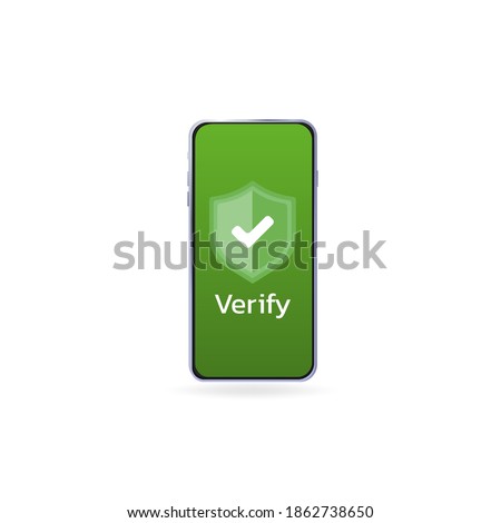 Verified icon on screen phone. Approved icon. Check mark. Approved, verified and protected icon. Profile Verification. Verified badge. 