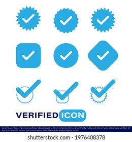 Verified Icon Set vector, with blue shape and white tick