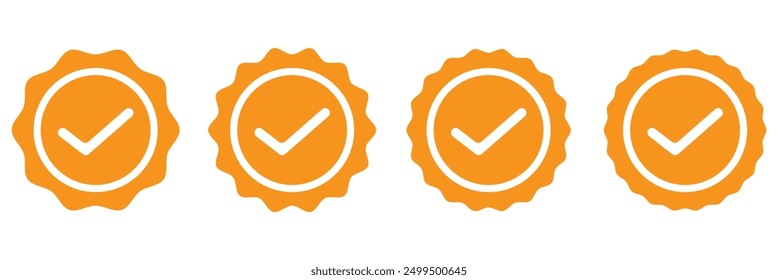 verified icon set. verification check mark. approved icon. Orange color verification badge icon set isolated on white background.