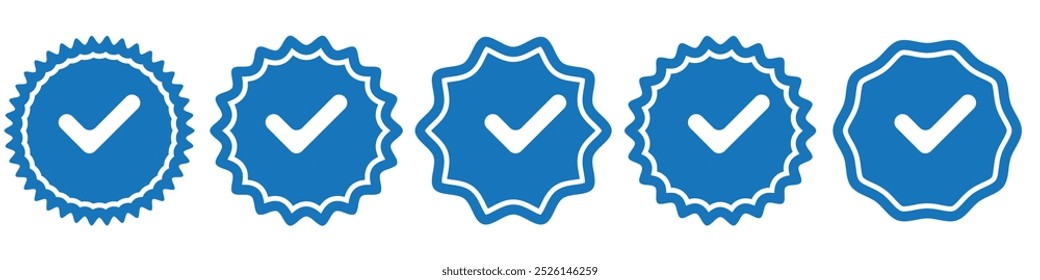 verified icon set. verification check mark. approved icon. Orange color verification badge icon set isolated on white background.