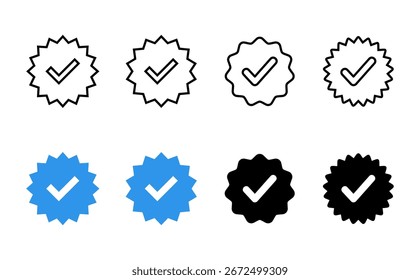 verifizierter Symbolsatz. Prüfzeichen. genehmigtes Symbol