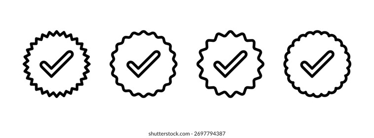 Ilustración vectorial de icono verificada. Marca de verificación. Signo y símbolo aprobados