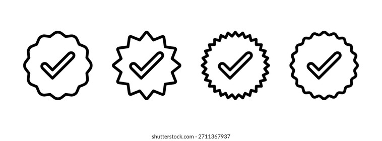 Ilustración vectorial de icono verificada. Marca de verificación. Signo y símbolo aprobados