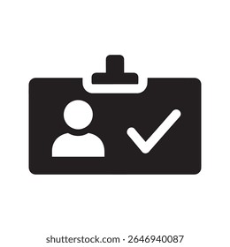 Verified ID Card Icon Vector Glyph With Checkmark For Successful Identity Verification And Approved Profile Personal Document And Access Pass Symbol