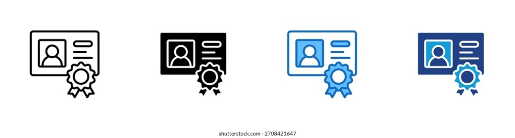 Vector de diseño de íconos de estilo múltiple - Tarjeta de identificación con medalla, que representa la identidad certificada, la verificación y la autenticación
