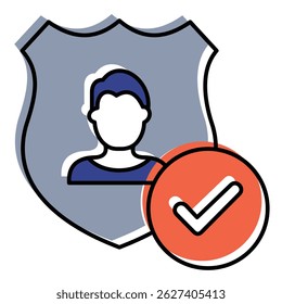 Verified Identity Icon Featuring Shield, Profile And Authentication Check Symbol