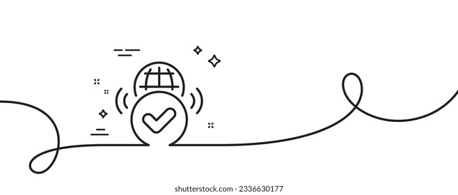 Verified internet line icon. Continuous one line with curl. Approved web access sign. Confirmed connection symbol. Verified internet single outline ribbon. Loop curve pattern. Vector