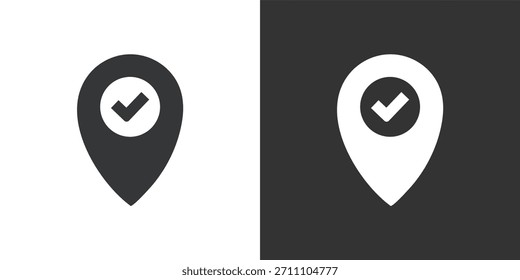 Icono verificado del Pin de la Locación. Icono de la serie de glifos sólidos