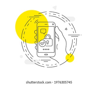 Verified locker line icon. Mobile phone vector button. Approved protection lock sign. Confirmed security symbol. Verified locker line icon. Abstract concept badge. Vector