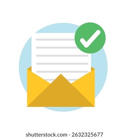 Verified mail icon: document in envelope with a confirmed checkmark