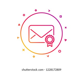 Verified Mail line icon. Confirmed Message correspondence sign. E-mail symbol. Gradient pattern line button. Verified Mail icon design. Geometric shapes. Vector