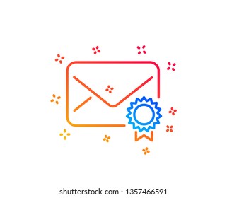 Verified Mail line icon. Confirmed Message correspondence sign. E-mail symbol. Gradient design elements. Linear verified Mail icon. Random shapes. Vector