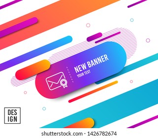 Verified Mail line icon. Confirmed Message correspondence sign. E-mail symbol. Diagonal abstract banner. Linear verified Mail icon. Geometric line shapes. Vector