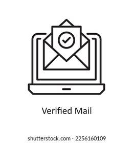 Verified Mail Vector Outline Icon Design illustration. Shopping and E-Commerce Symbol on White background EPS 10 File