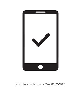 Ícone de telefone celular verificado com um smartphone e uma marca de seleção Um vetor para uma confirmação de tarefa de transação aprovada com êxito e acesso seguro concluído