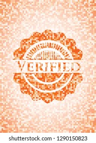 Verified orange tile background illustration. Square geometric mosaic seamless pattern with emblem inside.