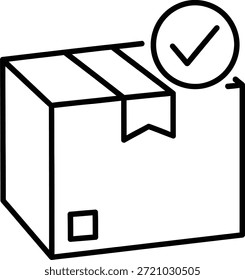 Icono verificado de la entrega del paquete con la marca de verificación