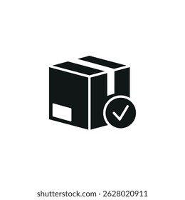 Verified package icon. Simple approved parcel icon representing quality check, successful delivery, and order confirmation. Vector illustration.