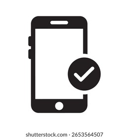 Glifo Verificado Del Vector Del Icono Del Teléfono Con La Marca De Verificación Para La Autenticación Móvil Exitosa Y El Smartphone Aprobado Del Dispositivo Con El Símbolo De La Marca De Verificación Para La Confirmación
