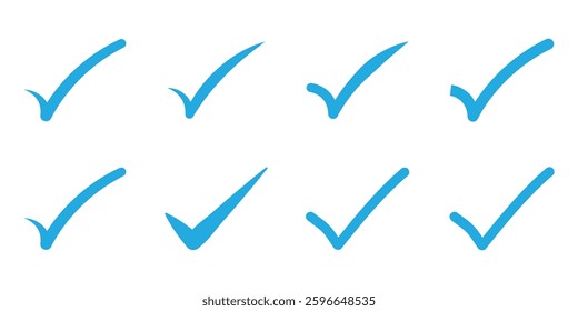 Verified profile badge set. Blue check mark. Social media account verification icons. Approved check mark with tick simbol.