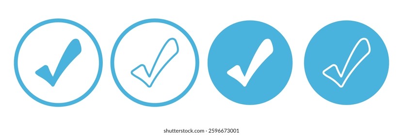Verified profile badge set. Blue check mark. Social media account verification icons. Approved check mark with tick symbol.