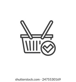 Verified Purchase line icon. linear style sign for mobile concept and web design. Shopping basket with a checkmark outline vector icon. Symbol, logo illustration. Vector graphics