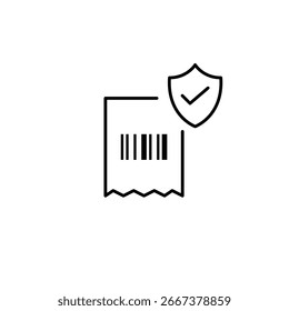 Verifizierter Kauf, vertrauenswürdiger Transaktionsdatensatz, sicherer Zahlungsnachweis, genehmigte Quittung, geschützte Kundendaten. Beleg mit Strichcode. Pixel perfekt, bearbeitbares Strichvektorsymbol