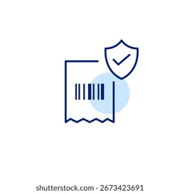 Verifizierter Kauf, vertrauenswürdiger Transaktionsdatensatz, sicherer Zahlungsnachweis, genehmigte Quittung, geschützte Kundendaten. Beleg mit Strichcode. Pixel perfekt, bearbeitbares Strichvektorsymbol