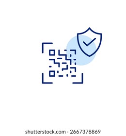 Verificação de QR, autenticação de código confiável, processo de verificação seguro, acesso digital aprovado. Digitalize, proteja e marque. Pixel perfeito, ícone de vetor de traçado editável