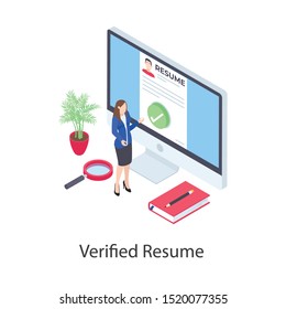 
Verified resume concept of selected candidate icon isometric design.
