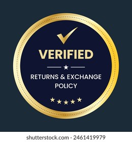 Verified Returns and Exchange policy badge, Returns policy logo design, verified logo, verified icon
