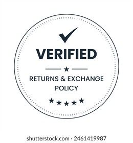 Insignia de la política de devoluciones y cambios verificada, diseño del logotipo de la política de devoluciones, logotipo verificado, icono verificado
