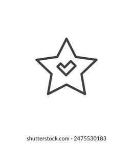 Verified Review line icon. linear style sign for mobile concept and web design. Star with a checkmark outline vector icon. Symbol, logo illustration. Vector graphics