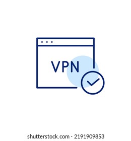 Verified Secure VPN Browser Extension. Pixel Perfect, Editable Stroke Line Art Icon