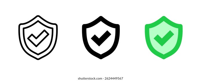 Verified security icon. Shield with checkmark vector illustration. Trusted protection symbol for cybersecurity, authentication and approval systems. Reliable defense pictogram for apps and websites.