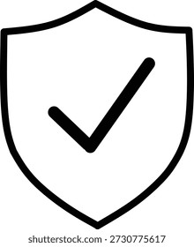 Verified security shield with check mark icon outline