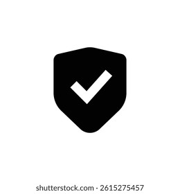 Verified Security Symbol - Black Shield with White Check Mark Icon Representing Protection and Trust for Digital Contexts - Vector Illustration for Infographics