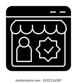 Ilustración de estilo sólido de icono de vendedor verificado
