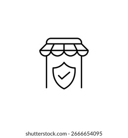 Verified shopping app, trusted mobile purchasing, secure transactions, approved orders, protected payments. Pixel perfect, editable stroke vector icon